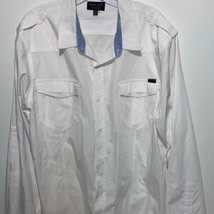 Mark Ecko Cut & Sew Men's White Cotton Blend Long Sleeve Button Up Shirt XXL